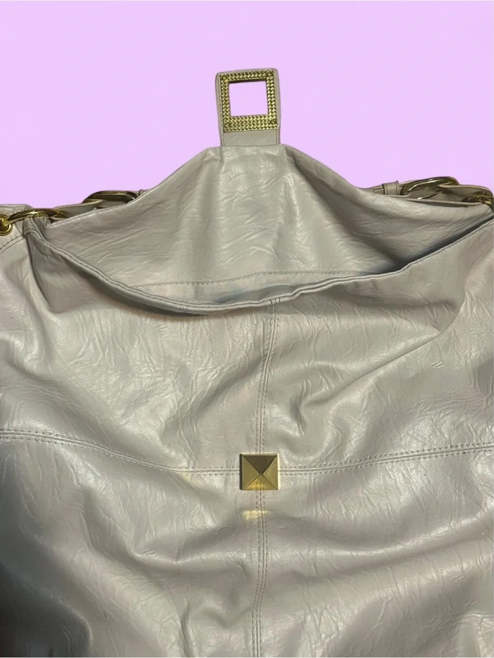 Vintage Y2K 2000s western indie boho faux leather hobo bag cream with gold